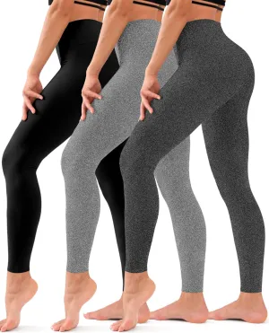 Hmuuo 3 Pack Leggings for Women High Waisted Tummy Control No See-Through Yoga Pants Workout Running Leggings