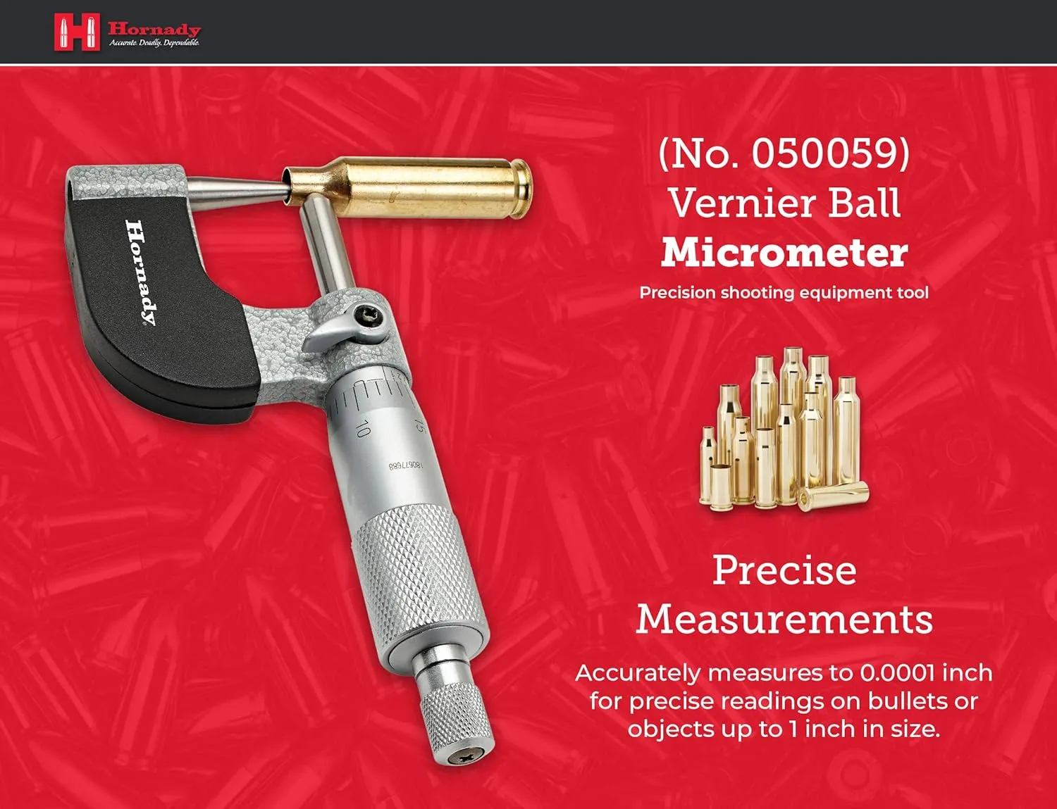 Hornady Vernier Ball Micrometer 050059 - Reloading Equipment for Measuring Case Neck Thickness Up to 1 Inch Range & 0.0001 Inch Accuracy-Ball Micrometer with Ratchet Stop, Spindle Lock, & Storage Case