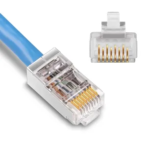 iGreely Shielded Cat6 RJ45 Connectors 100 Pack Gold Plated RJ45 Cat6/Cat5E/Cat5 8P8C 50 Micron 50u 3 Prong FTP STP Ethernet Cable Crimp Modular Plug
