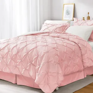 JOLLYVOGUE King Size Comforter Set 7 Pieces, Pink/Ivory Bed in a Bag Comforter Set for Bedroom, Beddding Sets with Comforter, Sheets,Ruffled Shams & Pillowcases