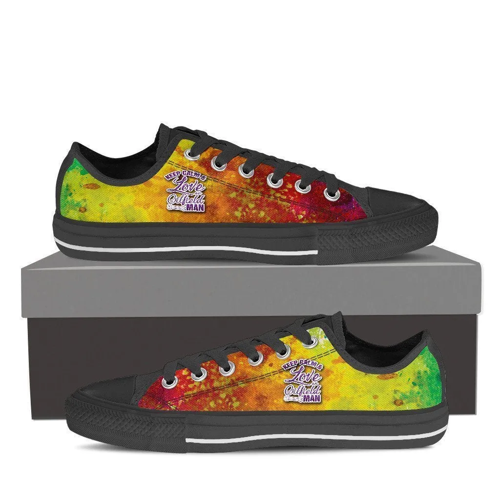 keep calm love oilfield man ladies low cut sneakers