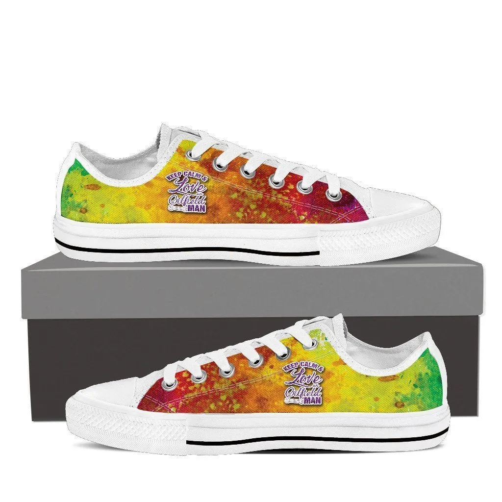 keep calm love oilfield man ladies low cut sneakers