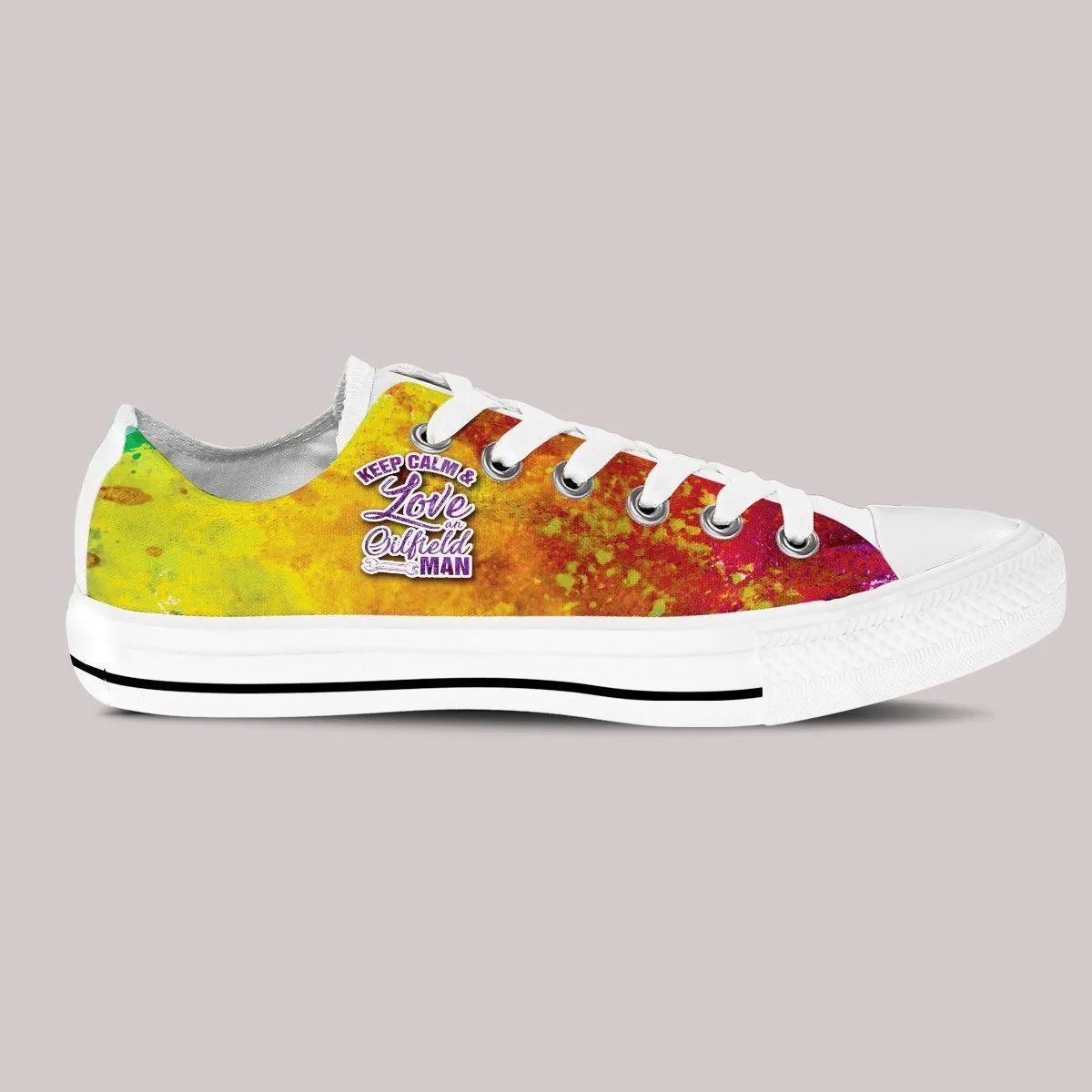 keep calm love oilfield man ladies low cut sneakers