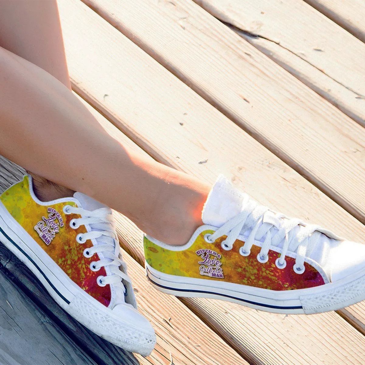 keep calm love oilfield man ladies low cut sneakers