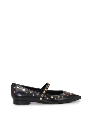 Kiann Pointed Toe Studded Flat in Black