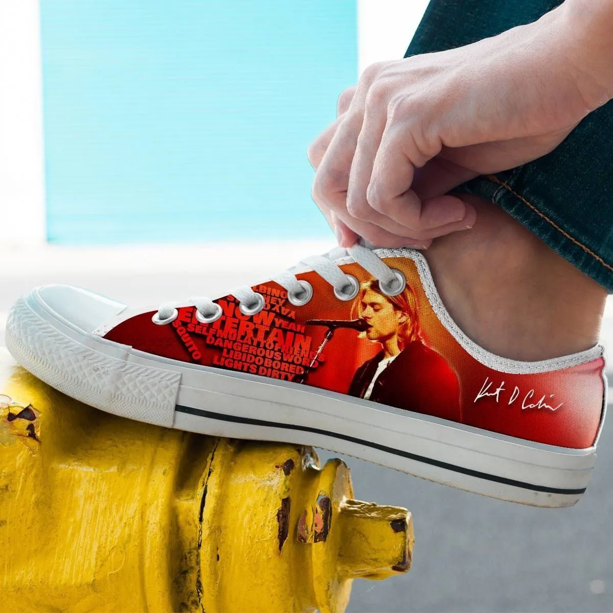 kurt cobain mens low cut sneakers cut