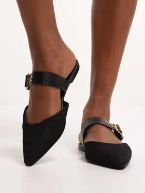 Ladies Push-In Pointed Flat Shoe - Black