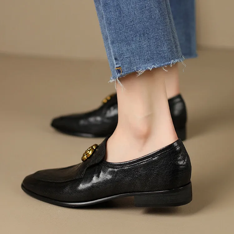 Ladies Round Toe Genuine Leather Flat Loafers