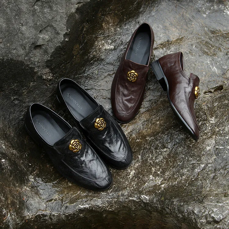 Ladies Round Toe Genuine Leather Flat Loafers