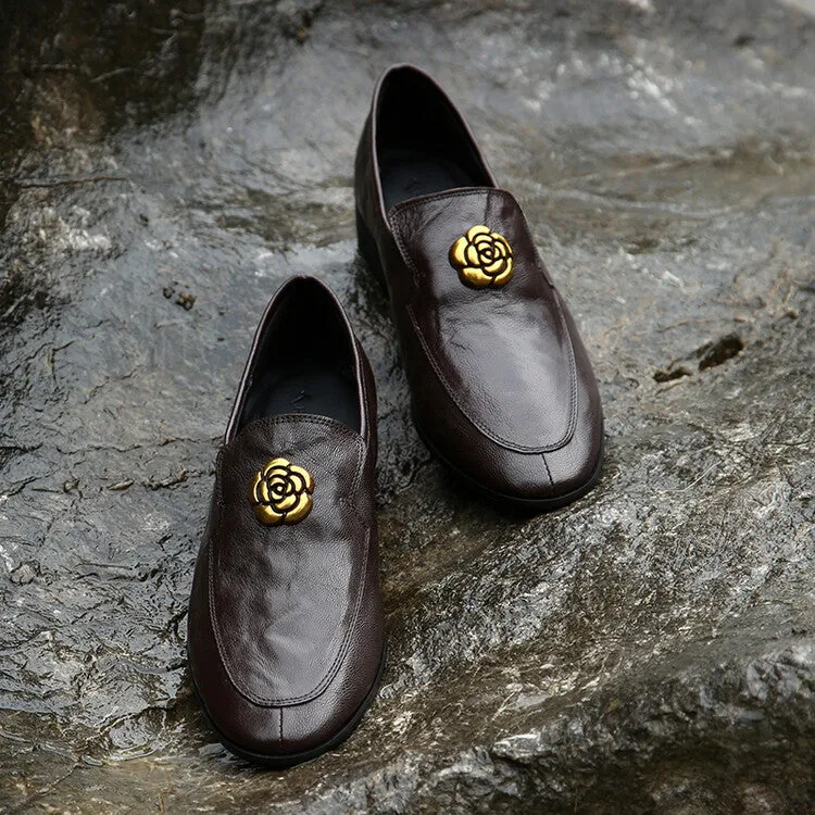 Ladies Round Toe Genuine Leather Flat Loafers
