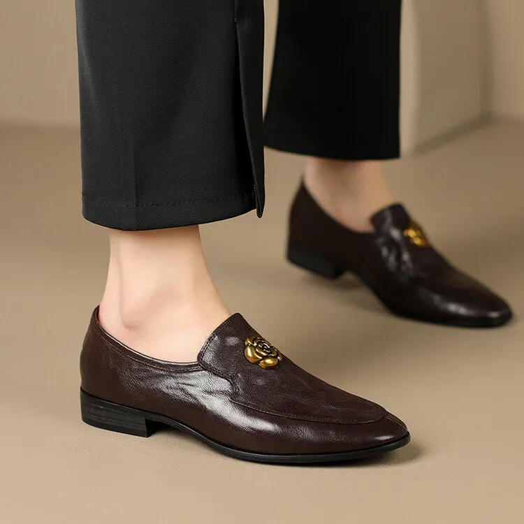 Ladies Round Toe Genuine Leather Flat Loafers