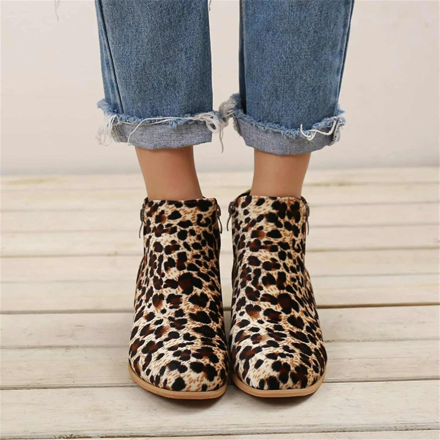 Ladmiple Ankle Boots For Women Low Heel Wide Width Chunky Block Heel Fall Winter Short Booties Cowboy Cowgirl Western Shoes