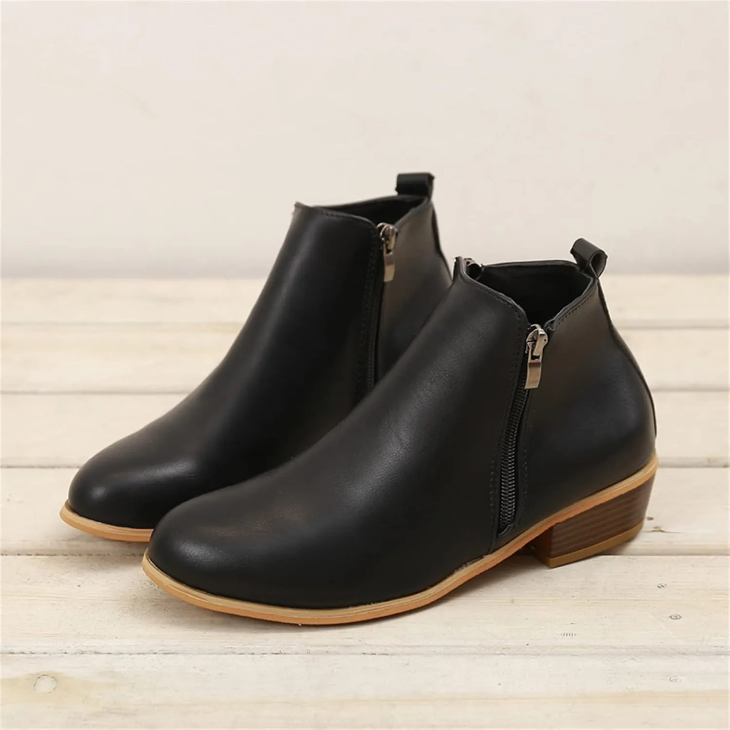 Ladmiple Ankle Boots For Women Low Heel Wide Width Chunky Block Heel Fall Winter Short Booties Cowboy Cowgirl Western Shoes