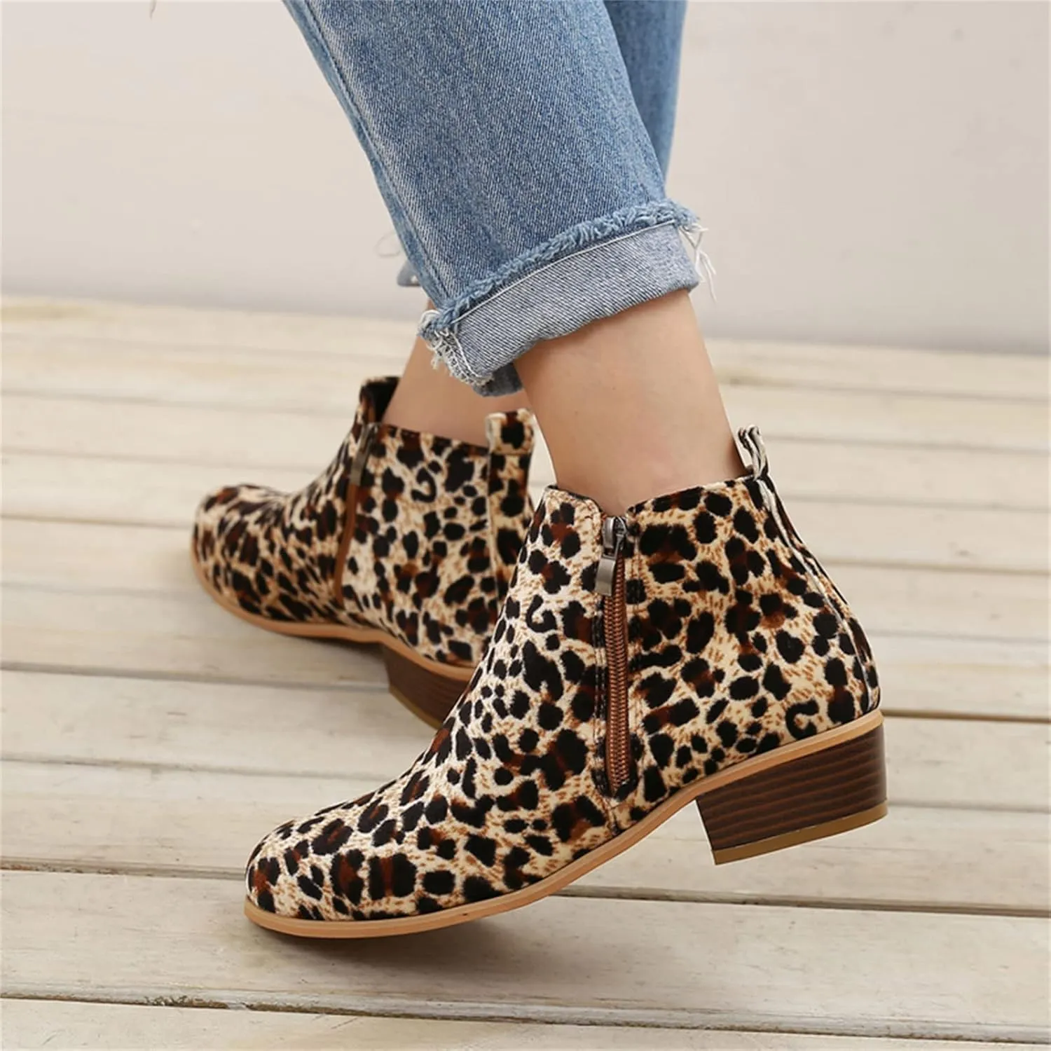 Ladmiple Ankle Boots For Women Low Heel Wide Width Chunky Block Heel Fall Winter Short Booties Cowboy Cowgirl Western Shoes