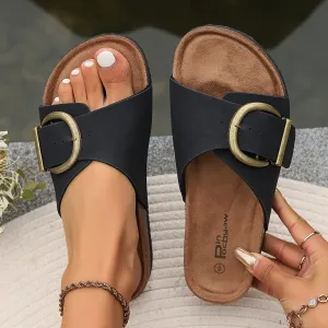 Lila - Adjustable Buckle Sandals with Cork Footbed