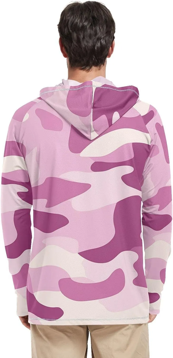 Lilac Men's Sun Protection Hoodie Long Sleeve Sun Shirt with Hood UPF 50  Fishing Shirtss for Men Rash Guard Men UV