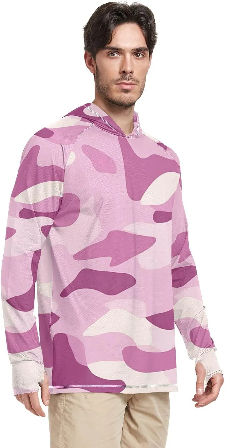 Lilac Men's Sun Protection Hoodie Long Sleeve Sun Shirt with Hood UPF 50  Fishing Shirtss for Men Rash Guard Men UV