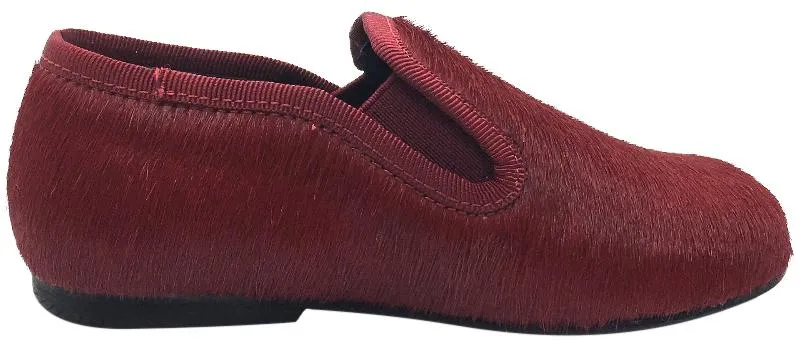 Luccini Boy's & Girl's Red Pony Hair Leather Lined Smoking Loafer Flats