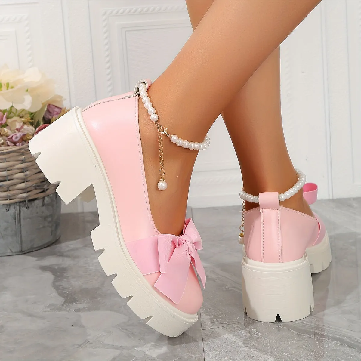 Luxurious Women's Solid Color Loafers - Soft Sole, Platform, Slip-On, Bowknot, Chunky Heel, Round Toe, Preppy, Comfortable, Versatile, Easy to Match - Elevate Your Style with These Elegant Shoes