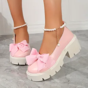 Luxurious Women's Solid Color Loafers - Soft Sole, Platform, Slip-On, Bowknot, Chunky Heel, Round Toe, Preppy, Comfortable, Versatile, Easy to Match - Elevate Your Style with These Elegant Shoes