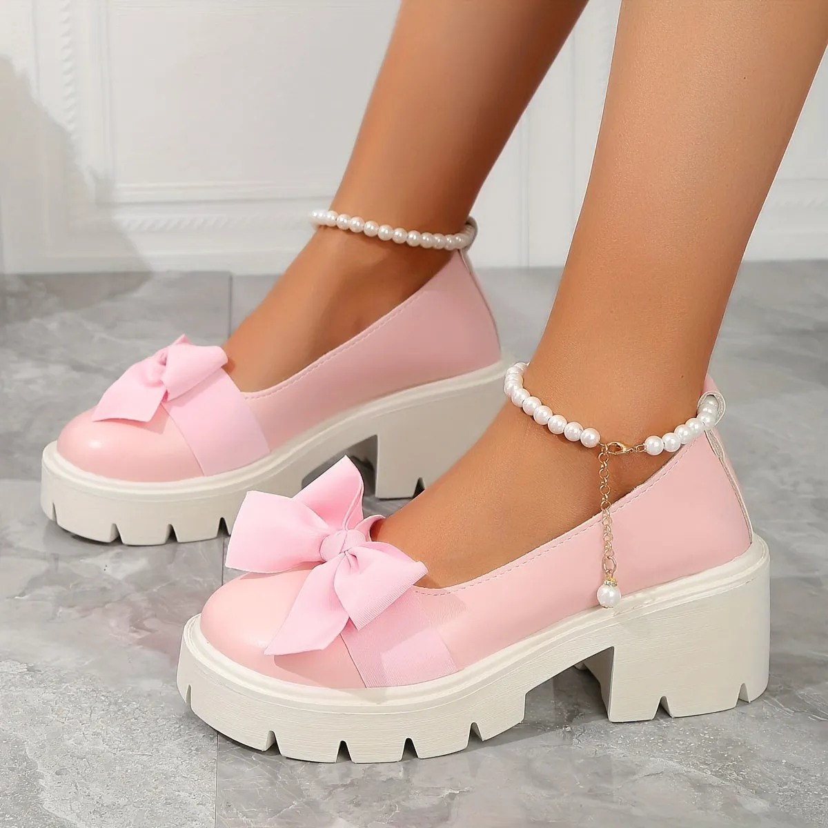 Luxurious Women's Solid Color Loafers - Soft Sole, Platform, Slip-On, Bowknot, Chunky Heel, Round Toe, Preppy, Comfortable, Versatile, Easy to Match - Elevate Your Style with These Elegant Shoes