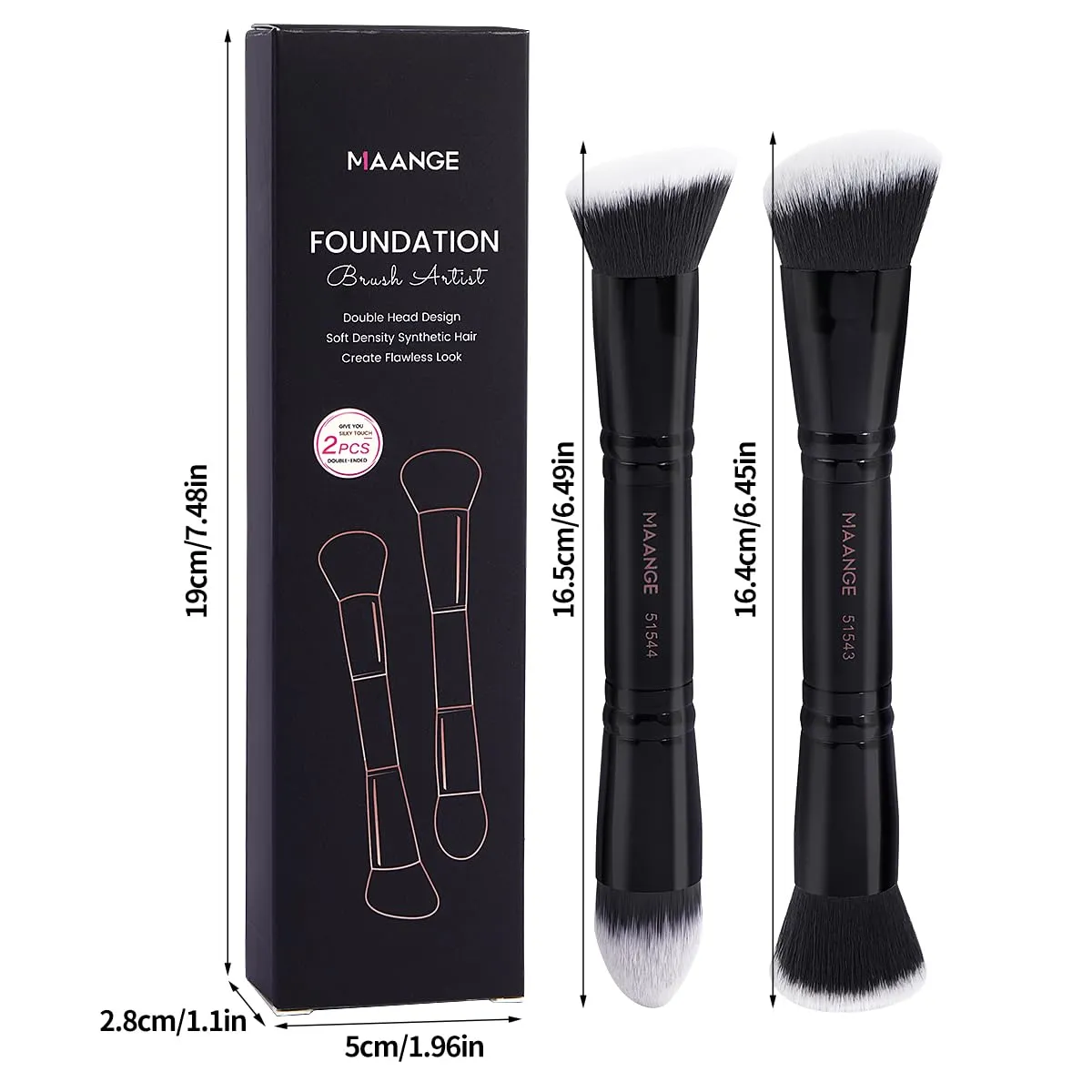 MAANGE Makeup Brushes 2Pcs Duo End Foundation Powder Buffer and Contour Brush Synthetic Cosmetic Tools Brushes Set (Black)