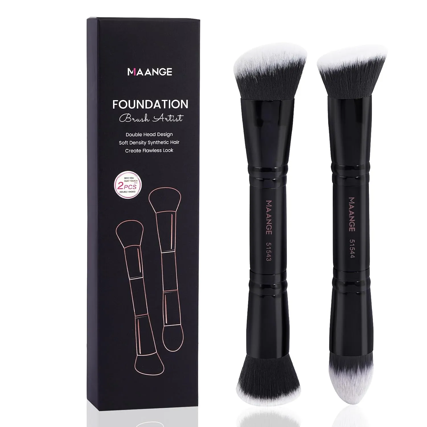 MAANGE Makeup Brushes 2Pcs Duo End Foundation Powder Buffer and Contour Brush Synthetic Cosmetic Tools Brushes Set (Black)