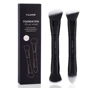 MAANGE Makeup Brushes 2Pcs Duo End Foundation Powder Buffer and Contour Brush Synthetic Cosmetic Tools Brushes Set (Black)