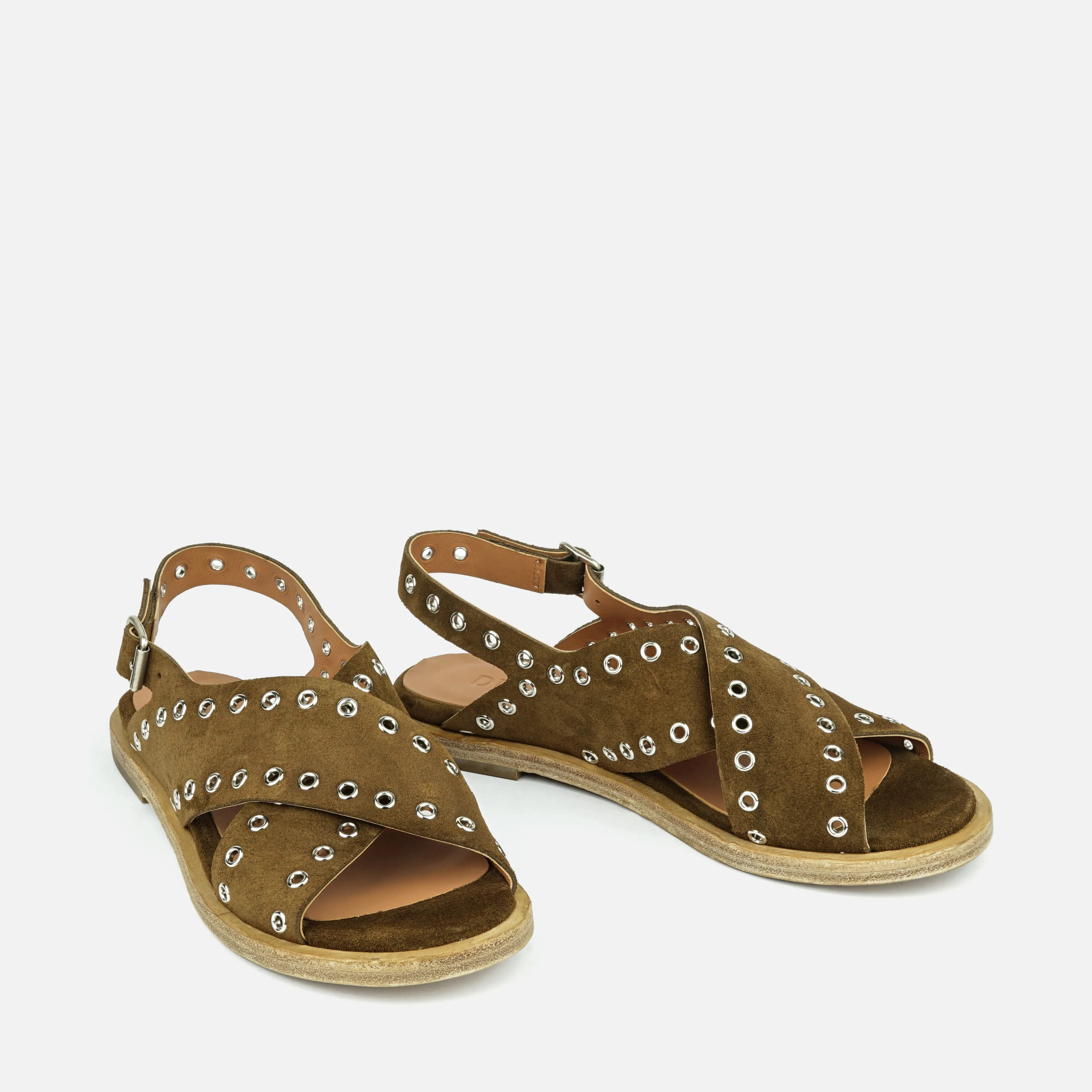 MADEIRA |  Studded Suede Sandal in Olive Brown