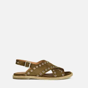 MADEIRA |  Studded Suede Sandal in Olive Brown