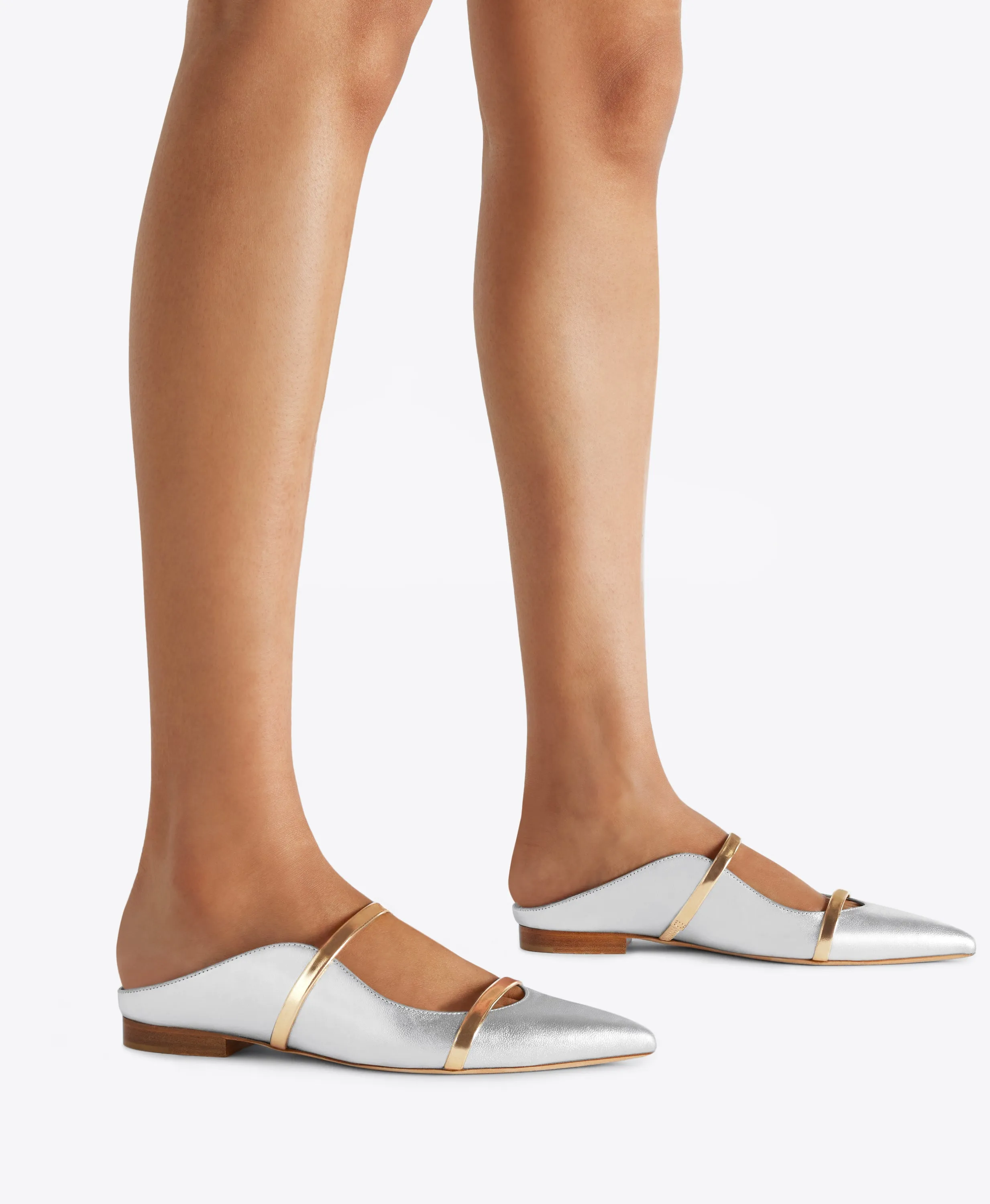 Maureen Silver & Gold Leather Flat Mules