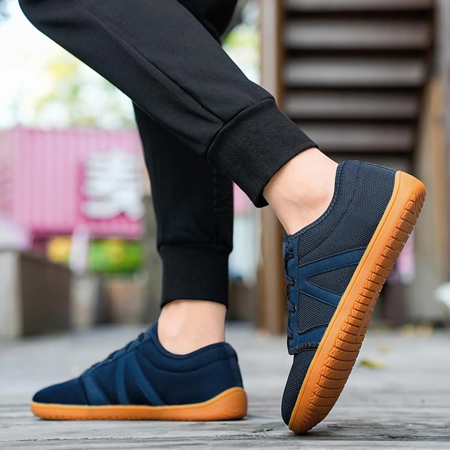 Men's Barefoot Friendly Knit Sneakers Minimalist Zero Drop Sole Wide Toe Box Lace-Up Anti-Slip Comfort Lightweight Low Top Shoes for Walking Driving & Outdoor