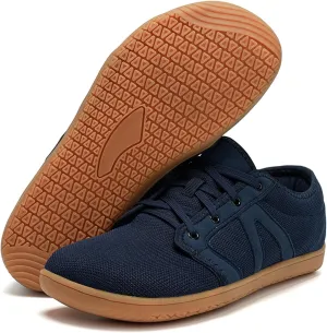 Men's Barefoot Friendly Knit Sneakers Minimalist Zero Drop Sole Wide Toe Box Lace-Up Anti-Slip Comfort Lightweight Low Top Shoes for Walking Driving & Outdoor