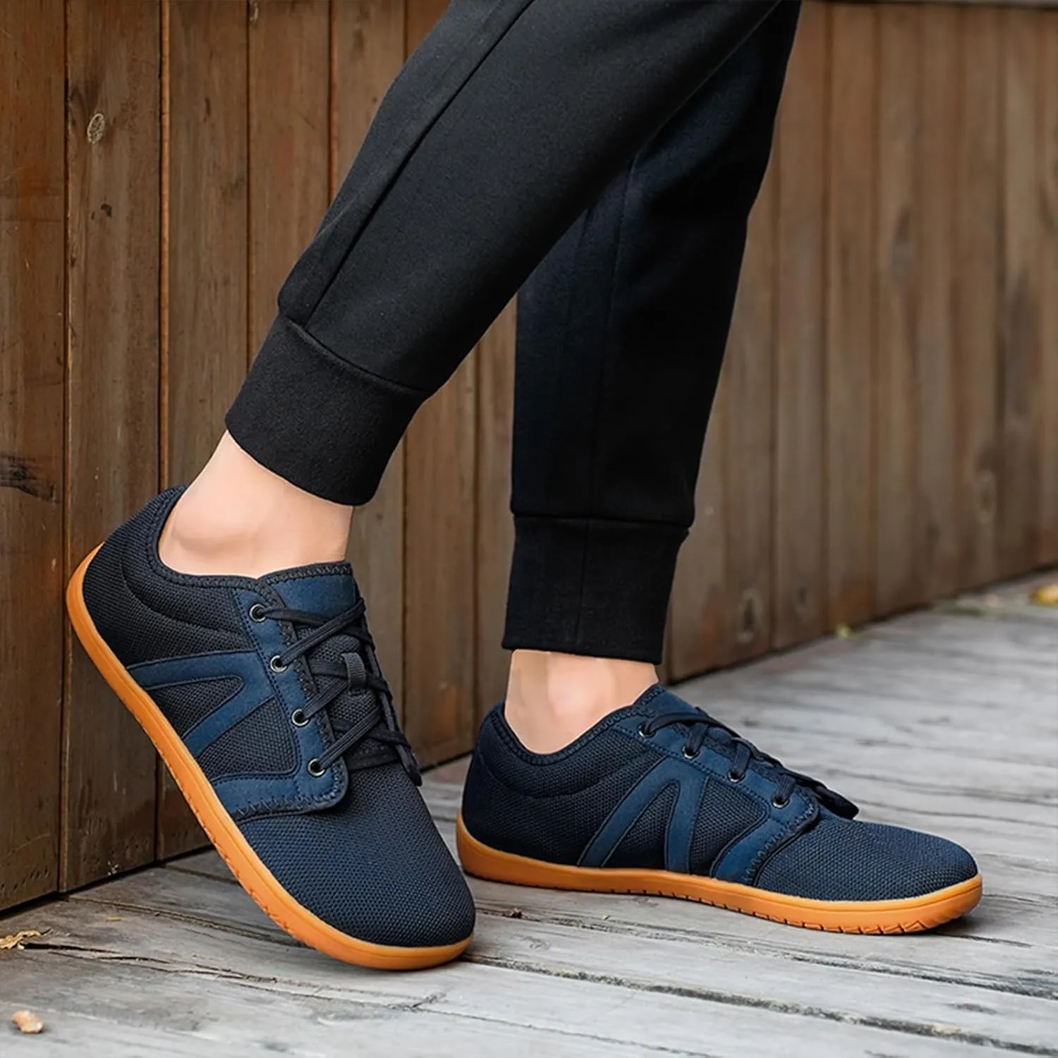 Men's Barefoot Friendly Knit Sneakers Minimalist Zero Drop Sole Wide Toe Box Lace-Up Anti-Slip Comfort Lightweight Low Top Shoes for Walking Driving & Outdoor