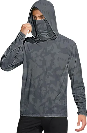 Men's UPF 50  Sun Protection Hoodie with Mask Long Sleeve Rash Guards UV Cooling Lightweight Fishing Hiking Shirts