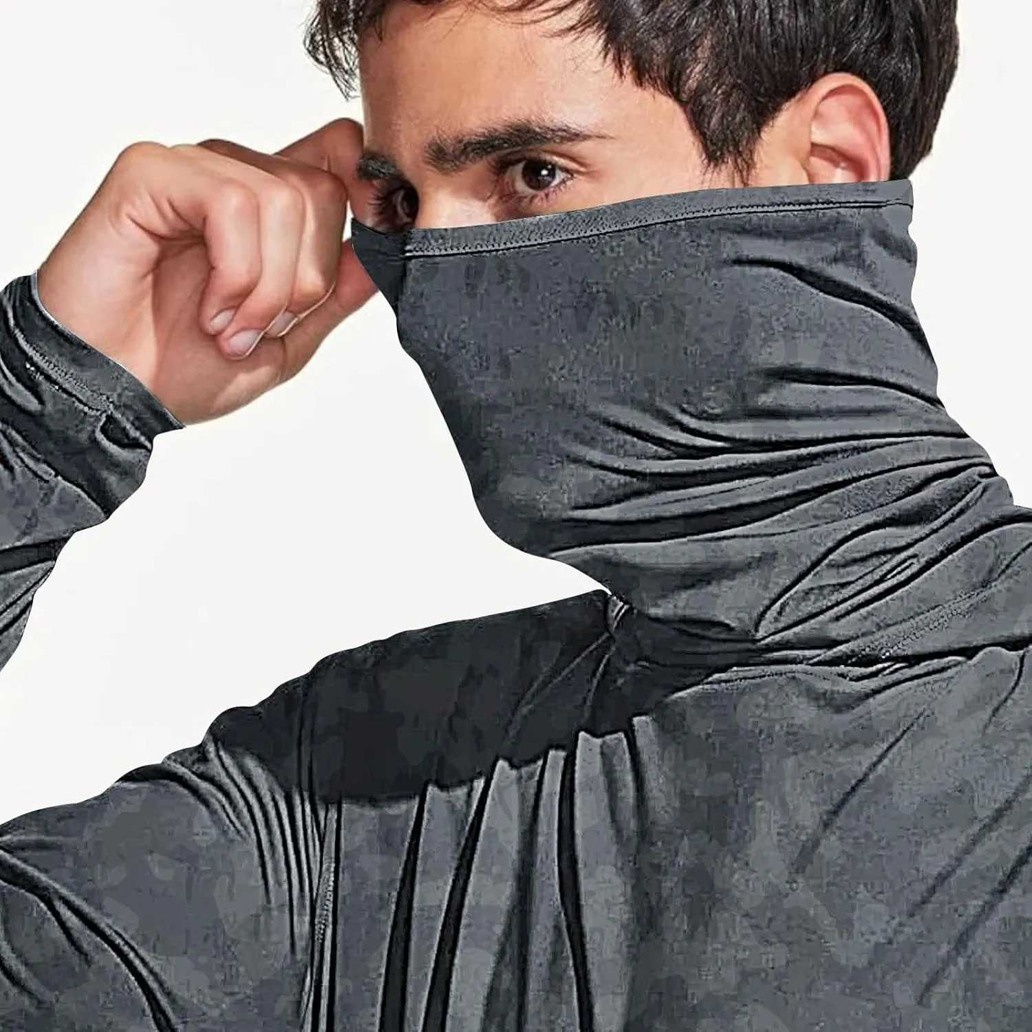 Men's UPF 50  Sun Protection Hoodie with Mask Long Sleeve Rash Guards UV Cooling Lightweight Fishing Hiking Shirts