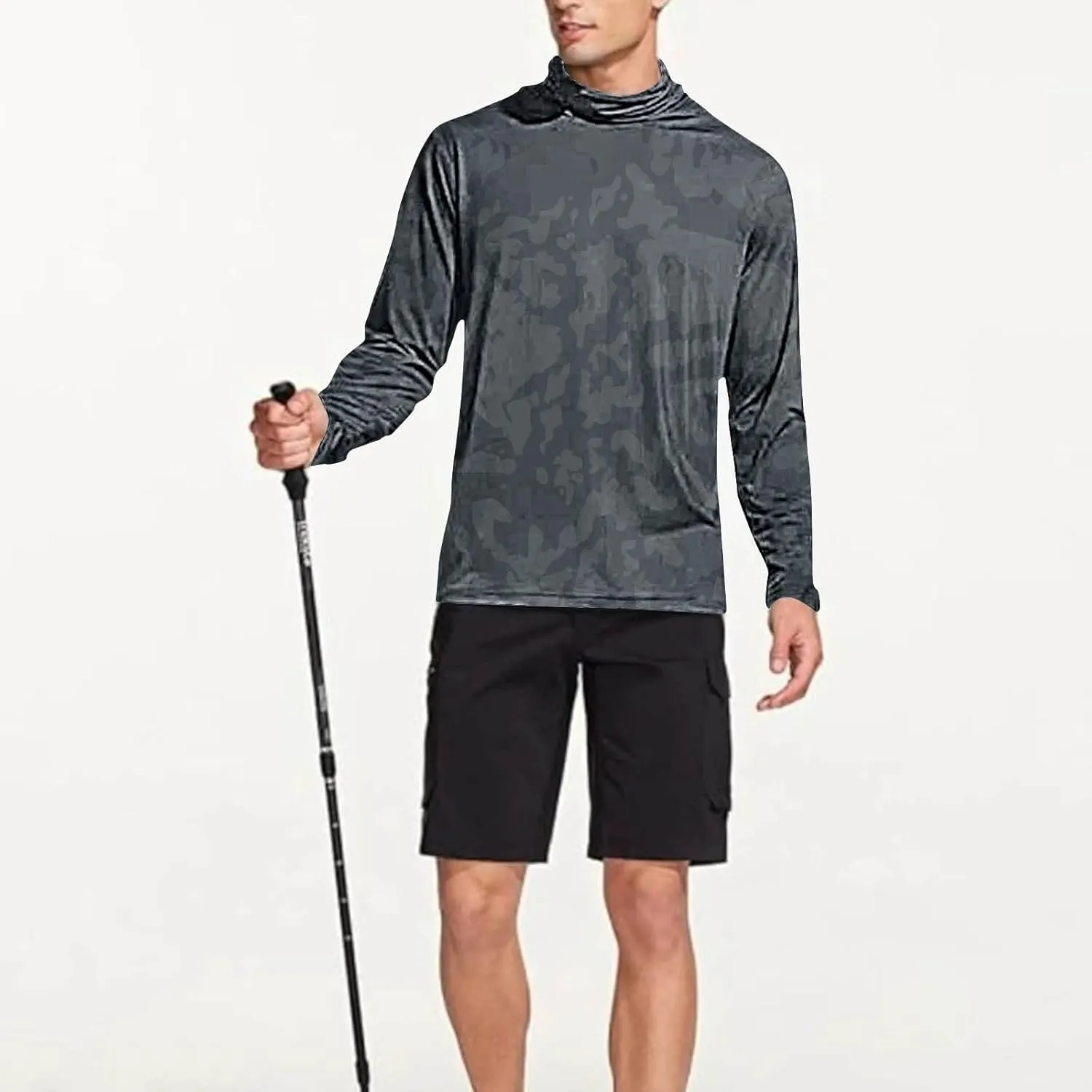Men's UPF 50  Sun Protection Hoodie with Mask Long Sleeve Rash Guards UV Cooling Lightweight Fishing Hiking Shirts