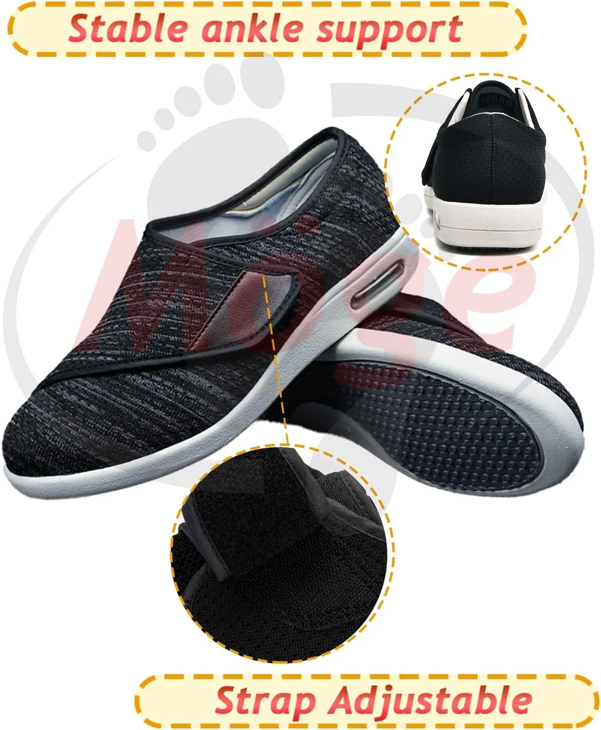 Mens Walking Shoes Slip-on Trainers Men's Arch Fit-Athletic Slip-on Casual Loafer Walking Shoe Sneaker with 3 Pairs Insoles Replacement for Elderly Swollen Feet