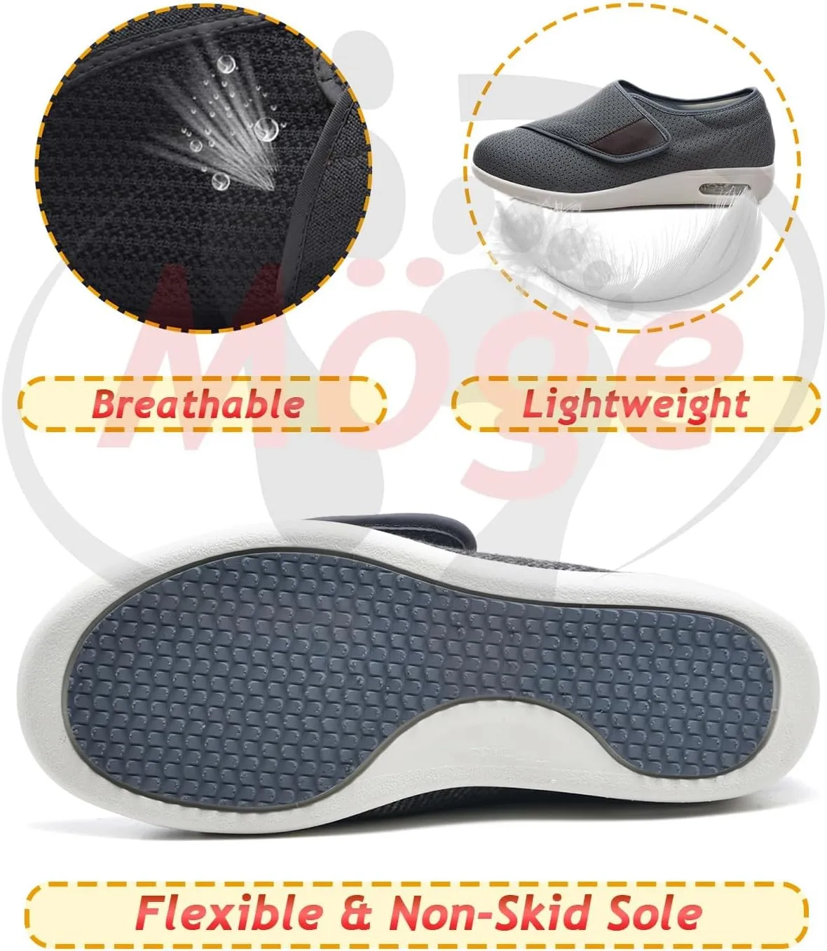 Mens Walking Shoes Slip-on Trainers Men's Arch Fit-Athletic Slip-on Casual Loafer Walking Shoe Sneaker with 3 Pairs Insoles Replacement for Elderly Swollen Feet