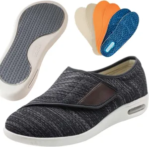 Mens Walking Shoes Slip-on Trainers Men's Arch Fit-Athletic Slip-on Casual Loafer Walking Shoe Sneaker with 3 Pairs Insoles Replacement for Elderly Swollen Feet