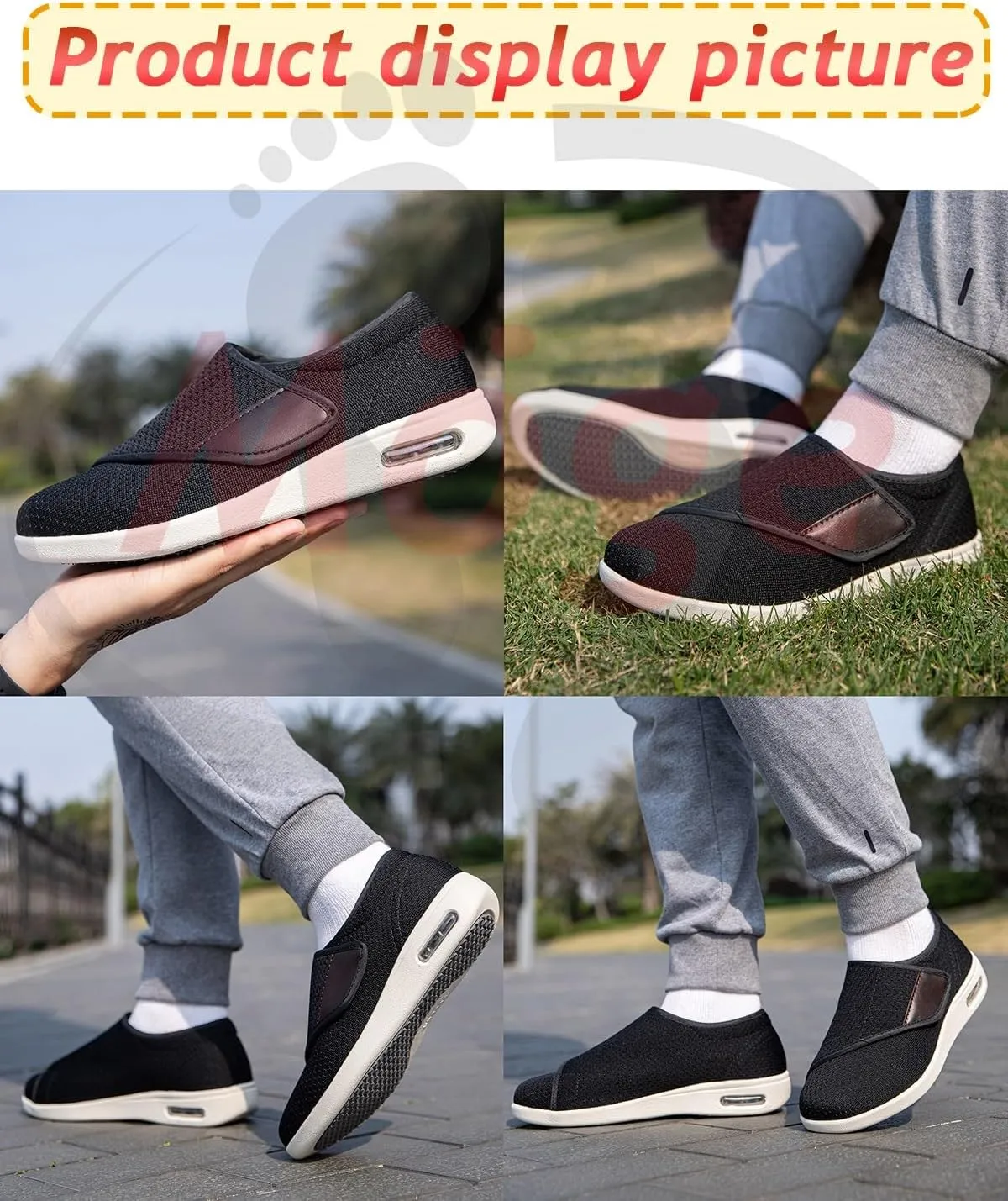 Mens Walking Shoes Slip-on Trainers Men's Arch Fit-Athletic Slip-on Casual Loafer Walking Shoe Sneaker with 3 Pairs Insoles Replacement for Elderly Swollen Feet