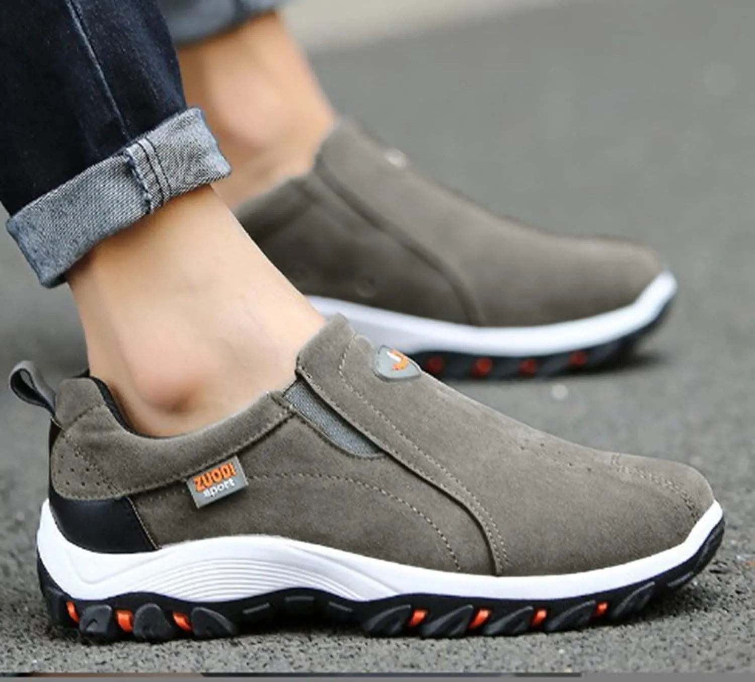 Men's Wide Hiking Shoes Slip on Loafers Trekking Trails Sneakers Waterproof Walking Shoes with Arch Support