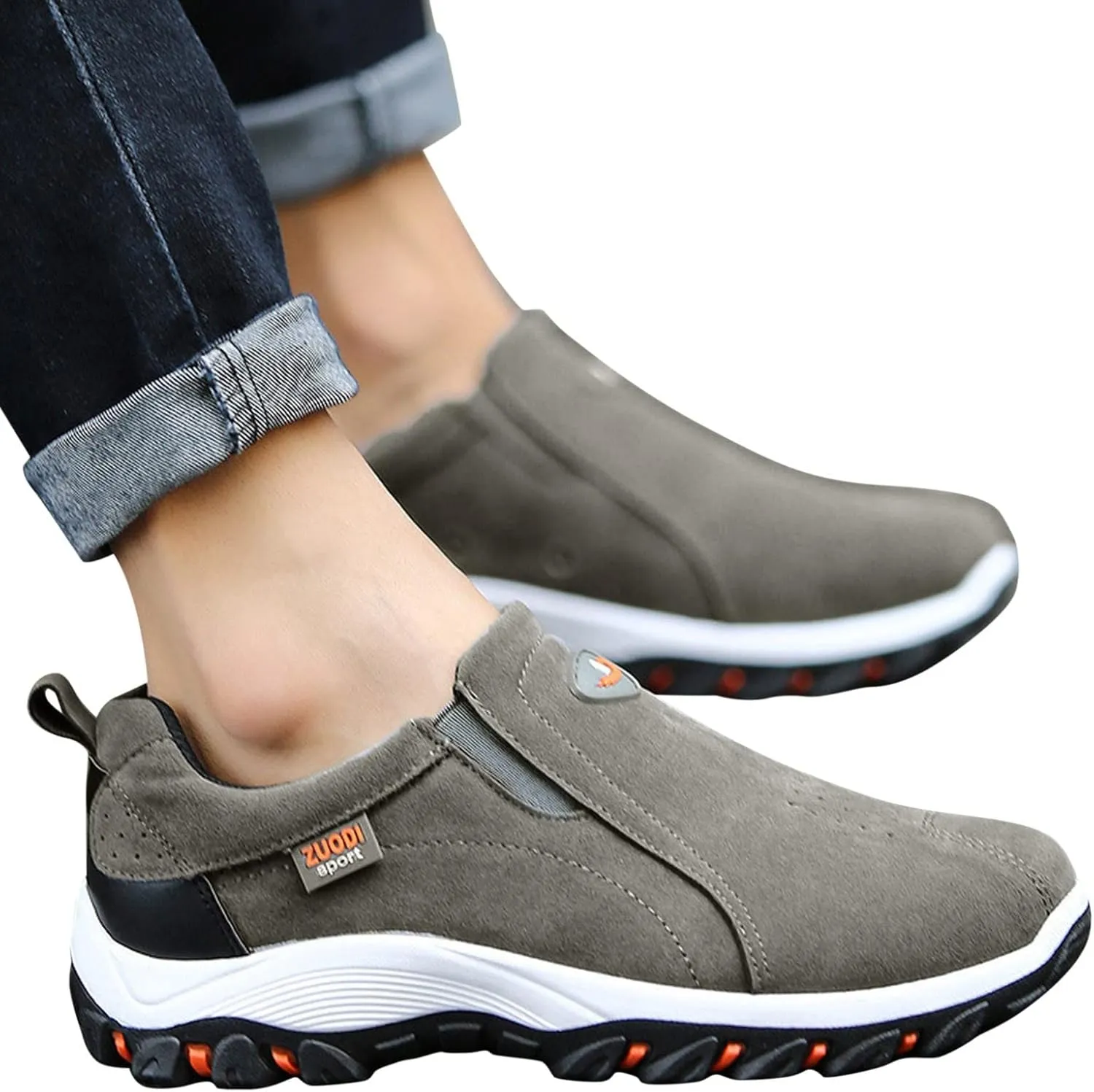 Men's Wide Hiking Shoes Slip on Loafers Trekking Trails Sneakers Waterproof Walking Shoes with Arch Support