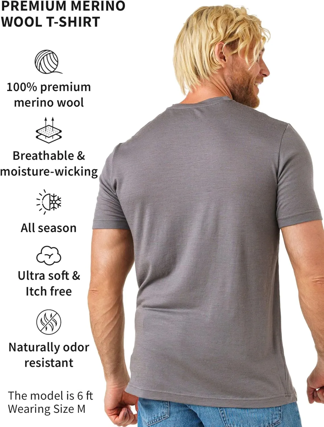 Merino Wool T-Shirt Mens - Merino Wool Undershirt Thermal Shirt for Men and Hiking Socks