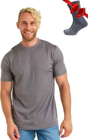 Merino Wool T-Shirt Mens - Merino Wool Undershirt Thermal Shirt for Men and Hiking Socks