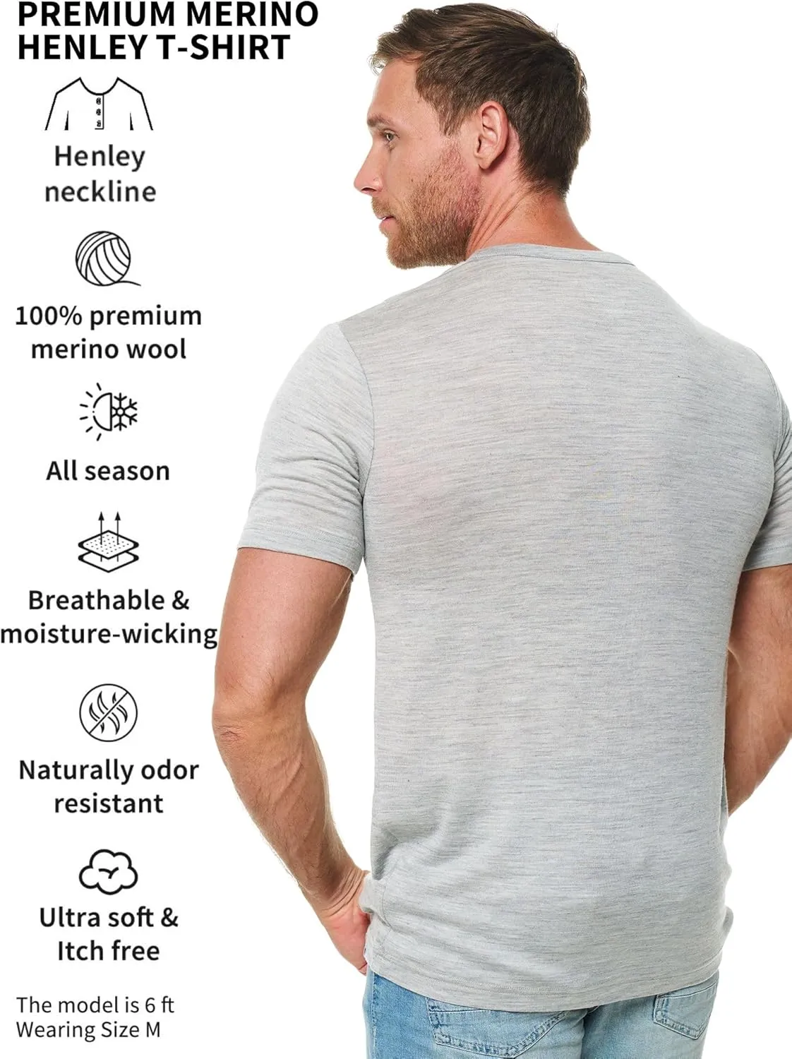 Merino Wool T-Shirt Mens - Short Sleeve Merino Wool Shirts for Men Sport Lightweight Thermal Base Layer Hiking Tshirt