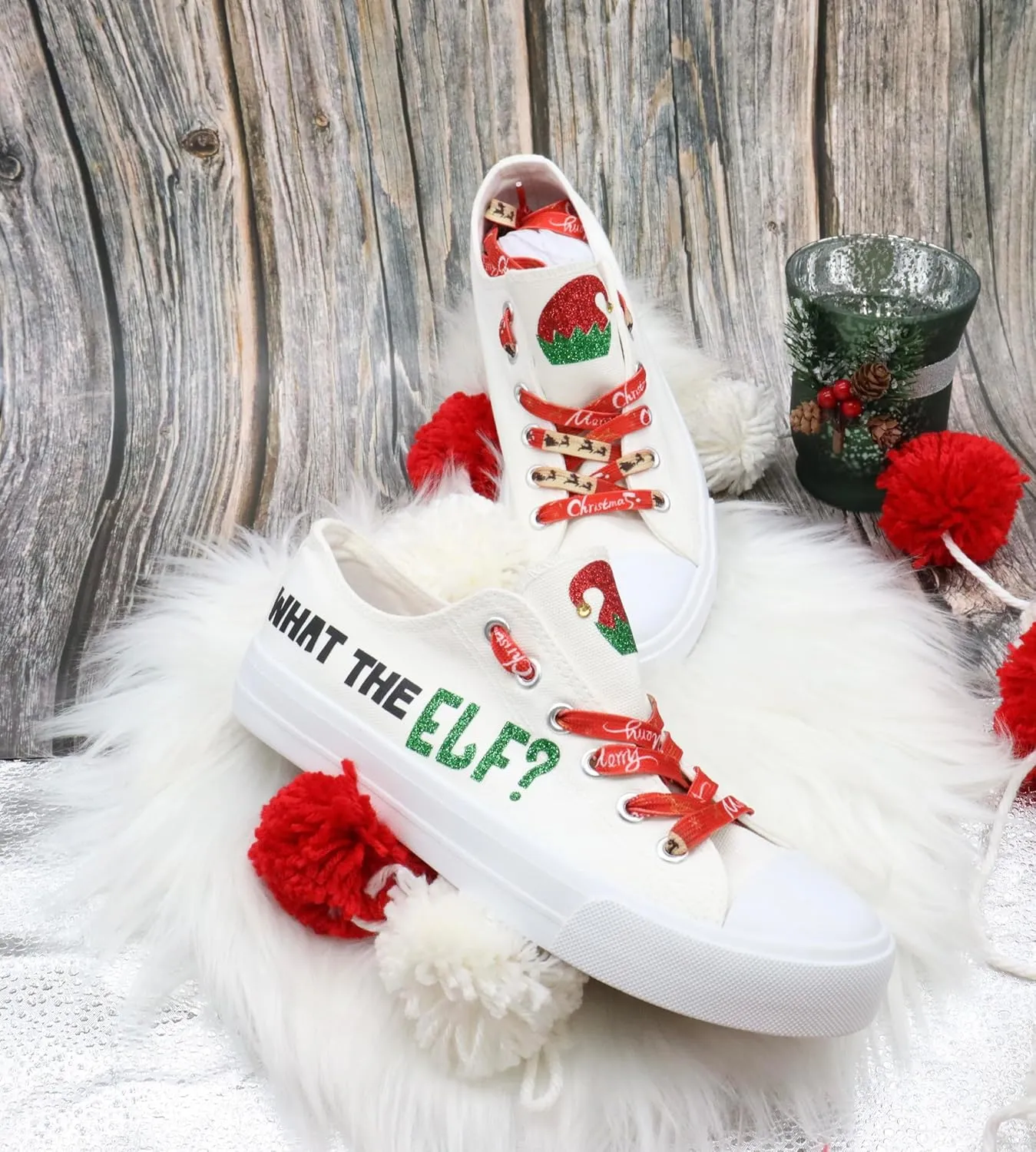 Merry Christmas Sneakers Personalized | Family X-Mas Gift ELF | Felices Fiestas Tennis | Happy Holiday Shoes | Casual Lace Up Canvas ELF (8)
