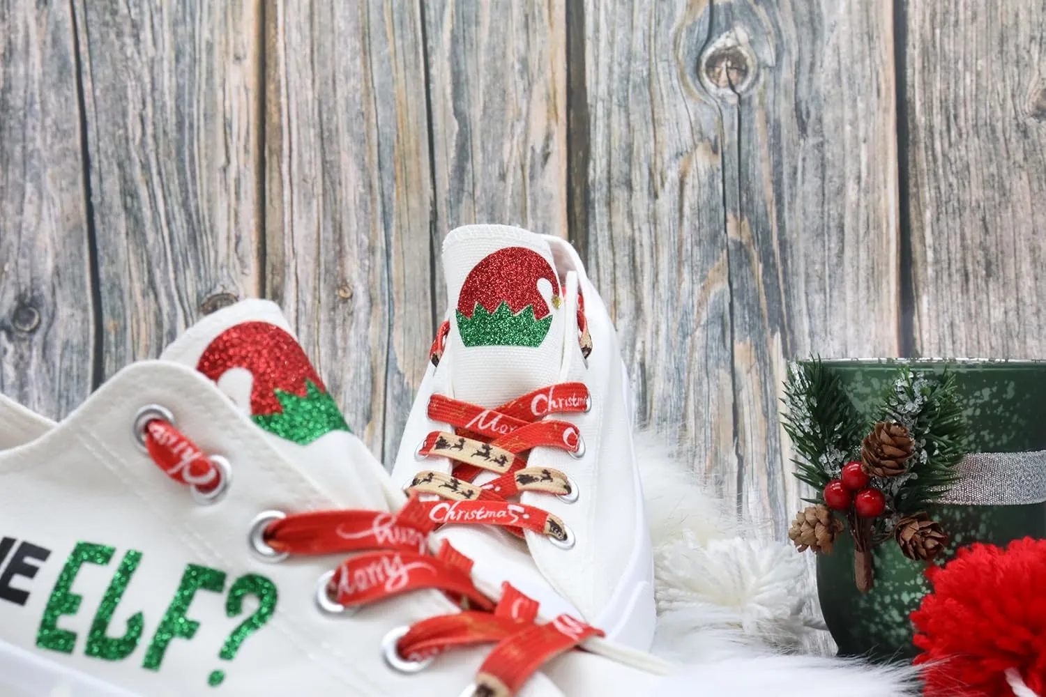 Merry Christmas Sneakers Personalized | Family X-Mas Gift ELF | Felices Fiestas Tennis | Happy Holiday Shoes | Casual Lace Up Canvas ELF (8)