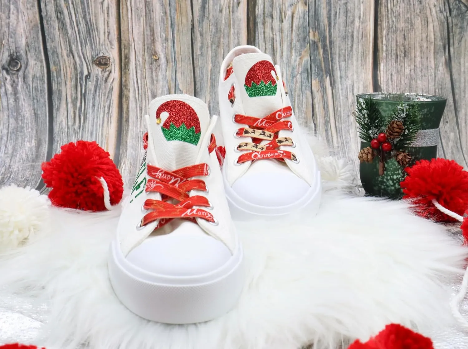 Merry Christmas Sneakers Personalized | Family X-Mas Gift ELF | Felices Fiestas Tennis | Happy Holiday Shoes | Casual Lace Up Canvas ELF (8)