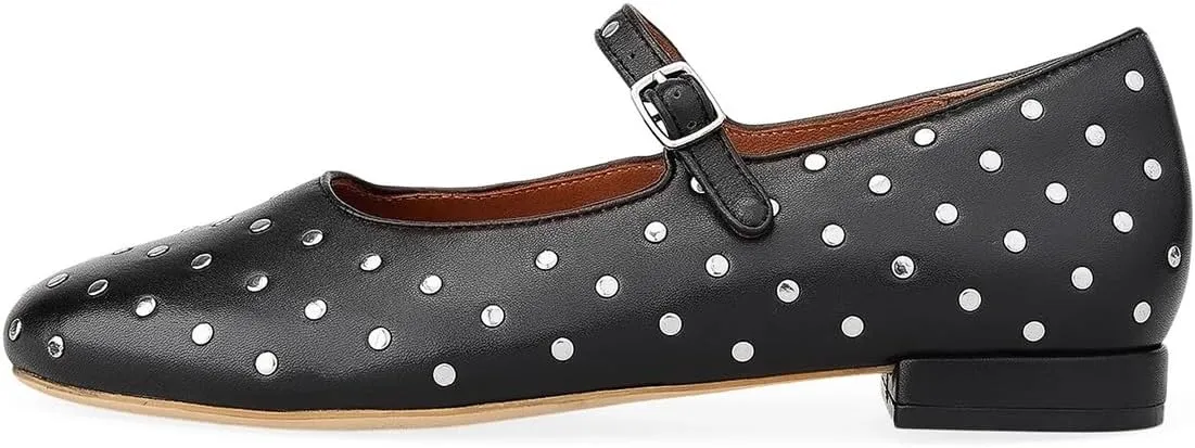 miss left Women Adjustable Single Strap Buckle Chic Studded Mary Jane Flats Comfortable Round Toe Party Casual Daily Work Shoes Size 4-16 US